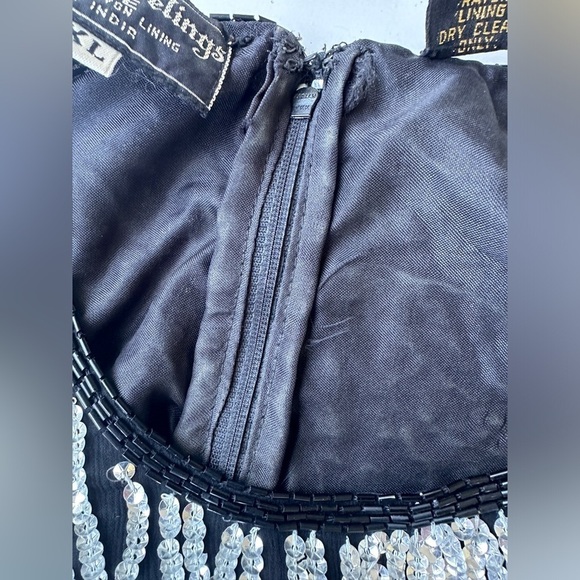 Vintage Royal Feelings Black Pure Silk Silver Sequin Ornate Evening Top FLAW XL - Picture 9 of 11
